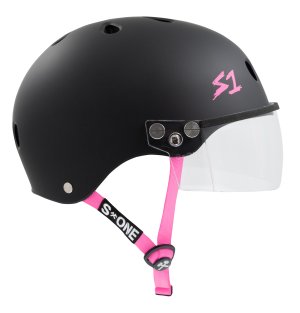 S1 Lifer Visor Helmet - Gen 2 - Black Matte w/ Pink Straps and Clear Visor - Image 3