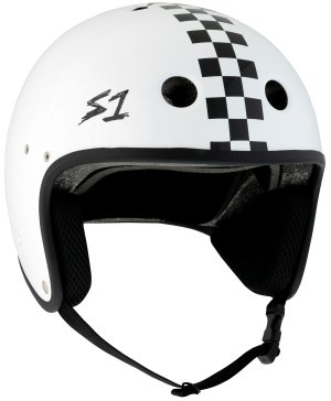 S1 Retro Lifer E-Helmet White Gloss w/ Checkers