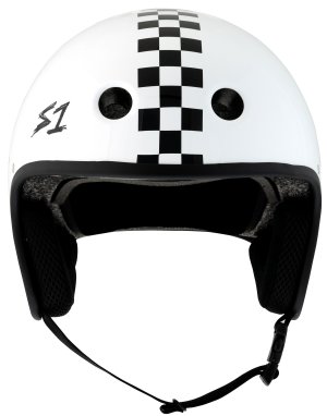 S1 Retro Lifer E-HELMET - White Gloss w/ Black Checkers - Image 3